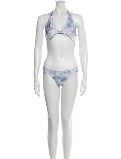 Pre-owned Loveshackfancy Printed Ruffle Embellishment Bikini In Purple