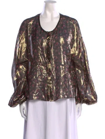 Pre-owned Loveshackfancy Printed Scoop Neck Blouse In Gold