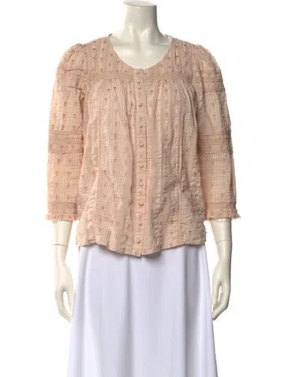 Pre-owned Loveshackfancy Printed Scoop Neck Blouse In Neutral