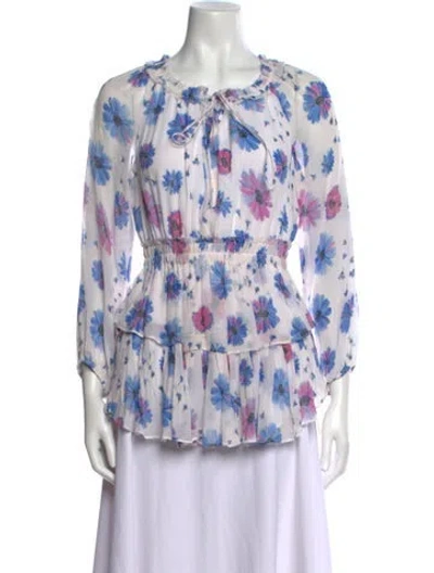 Pre-owned Loveshackfancy Printed Scoop Neck Blouse In White