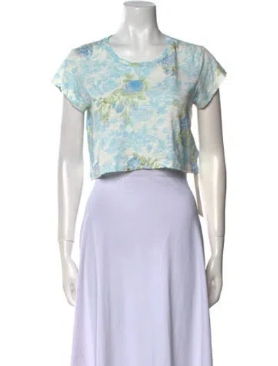 Pre-owned Loveshackfancy Printed Scoop Neck Crop Top In Blue