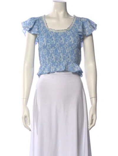 Pre-owned Loveshackfancy Printed Scoop Neck Crop Top In Blue