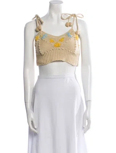 Pre-owned Loveshackfancy Printed Scoop Neck Crop Top In Pink