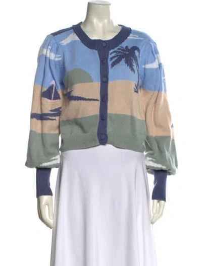 Pre-owned Loveshackfancy Printed Scoop Neck Sweater In Blue