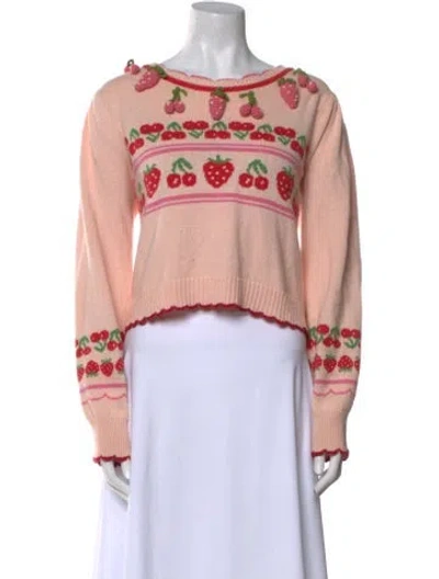 Pre-owned Loveshackfancy Printed Scoop Neck Sweater In Pink