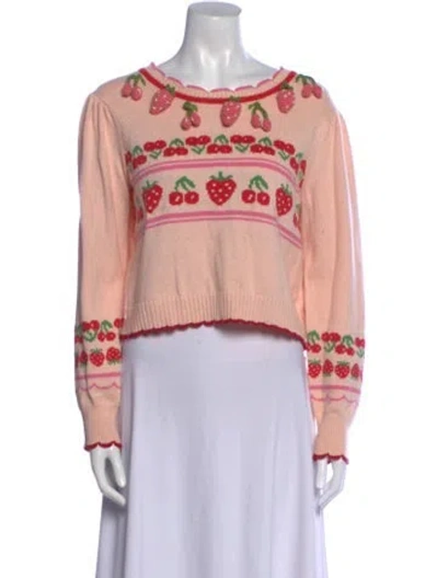 Pre-owned Loveshackfancy Printed Scoop Neck Sweater In Pink