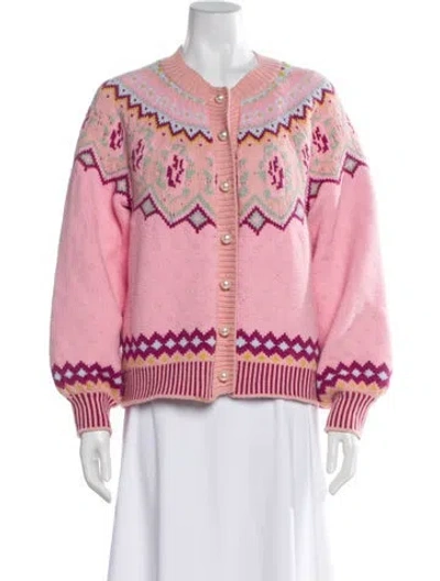 Pre-owned Loveshackfancy Printed Scoop Neck Sweater In Pink