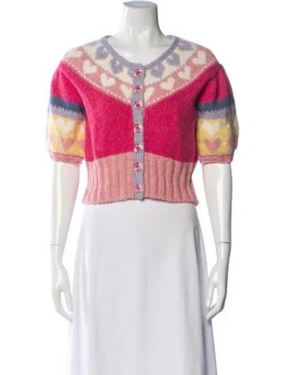Pre-owned Loveshackfancy Printed Scoop Neck Sweater In Pink