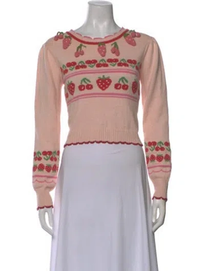 Pre-owned Loveshackfancy Printed Scoop Neck Sweater In Pink