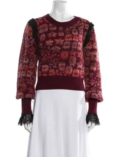 Pre-owned Loveshackfancy Printed Scoop Neck Sweater In Red