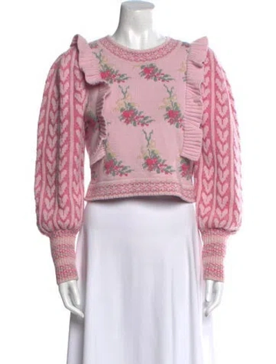 Pre-owned Loveshackfancy Printed Scoop Neck Sweater W/ Tags In Pink
