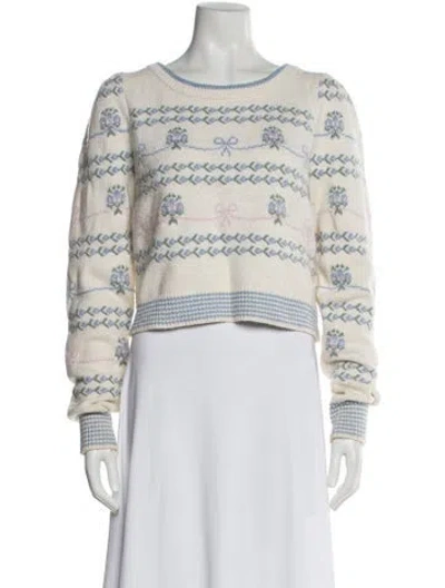 Pre-owned Loveshackfancy Printed Scoop Neck Sweater In White