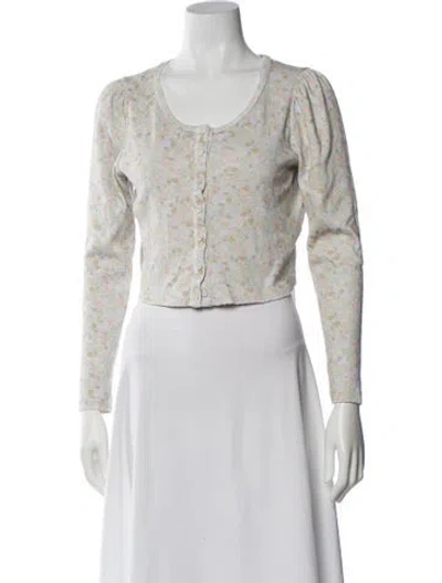 Pre-owned Loveshackfancy Printed Scoop Neck Sweater In White