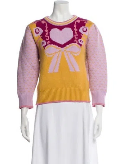 Pre-owned Loveshackfancy Printed Scoop Neck Sweater In Yellow