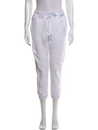 Pre-owned Loveshackfancy Printed Skinny Leg Pants In White