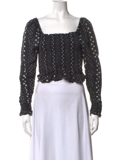 Pre-owned Loveshackfancy Printed Square Neckline Blouse In Black