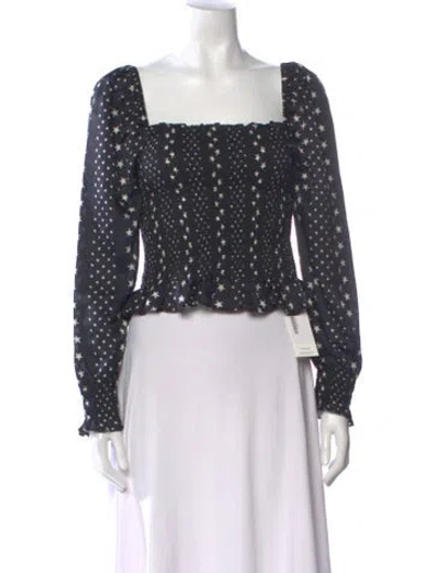 Pre-owned Loveshackfancy Printed Square Neckline Crop Top In Blue