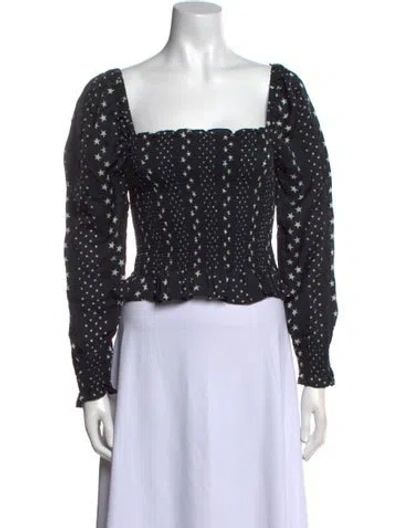 Pre-owned Loveshackfancy Printed Square Neckline Crop Top In Blue
