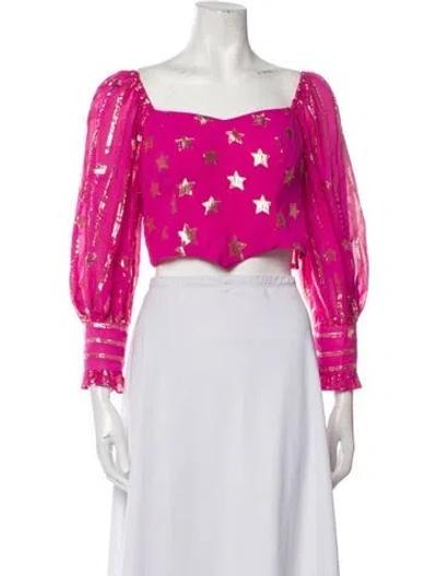 Pre-owned Loveshackfancy Printed Square Neckline Crop Top In Pink