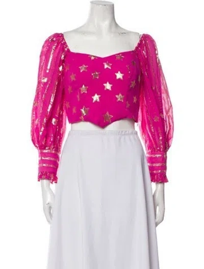 Pre-owned Loveshackfancy Printed Square Neckline Crop Top In Pink