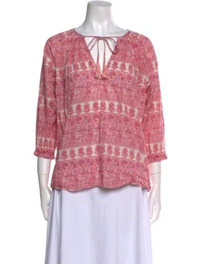Pre-owned Loveshackfancy Printed Tie Neck Blouse In Pink