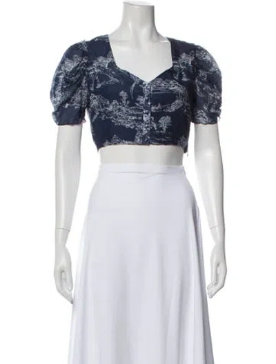 Pre-owned Loveshackfancy Printed V-neck Crop Top In Blue