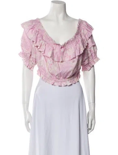Pre-owned Loveshackfancy Printed V-neck Crop Top In Pink