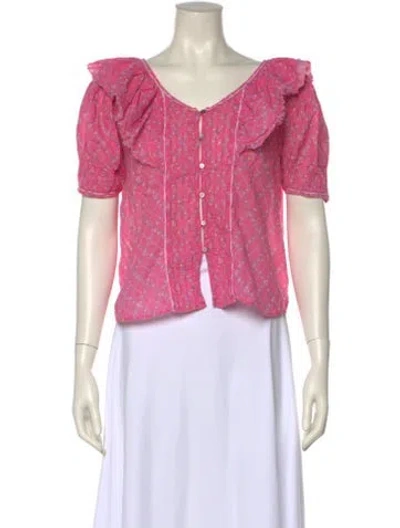 Pre-owned Loveshackfancy Printed V-neck Crop Top In Pink