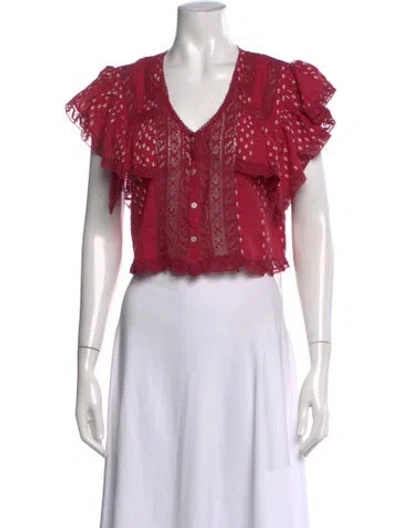 Pre-owned Loveshackfancy Printed V-neck Crop Top In Red