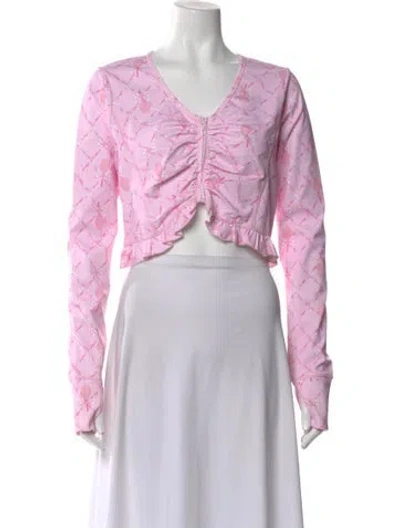 Pre-owned Loveshackfancy Printed V-neck Crop Top W/ Tags In Pink