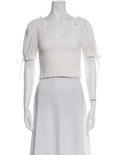 Pre-owned Loveshackfancy Printed V-neck Crop Top In White
