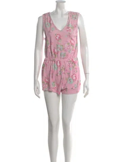 Pre-owned Loveshackfancy Printed V-neck Romper In Pink
