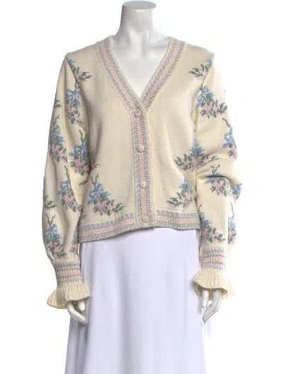 Pre-owned Loveshackfancy Printed V-neck Sweater In Blue