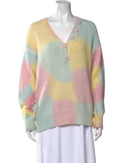 Pre-owned Loveshackfancy Printed V-neck Sweater In Multi