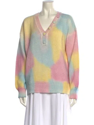 Pre-owned Loveshackfancy Printed V-neck Sweater In Multi