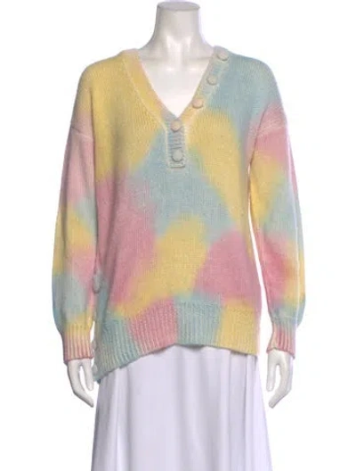 Pre-owned Loveshackfancy Printed V-neck Sweater In Multi