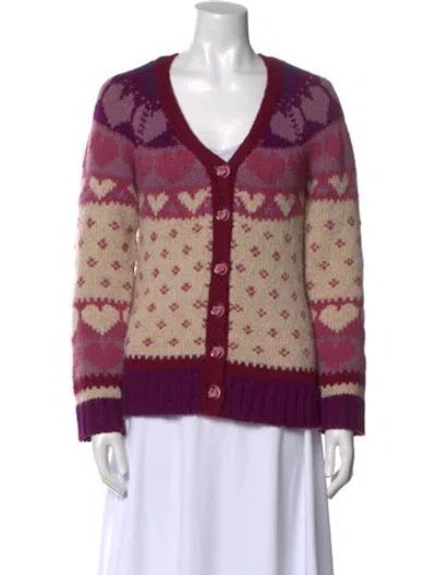 Pre-owned Loveshackfancy Printed V-neck Sweater In Neutral