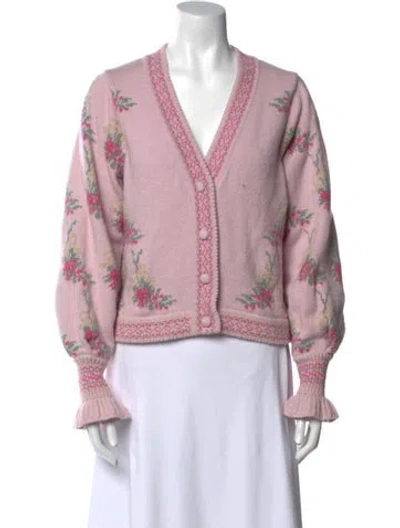 Pre-owned Loveshackfancy Printed V-neck Sweater In Pink