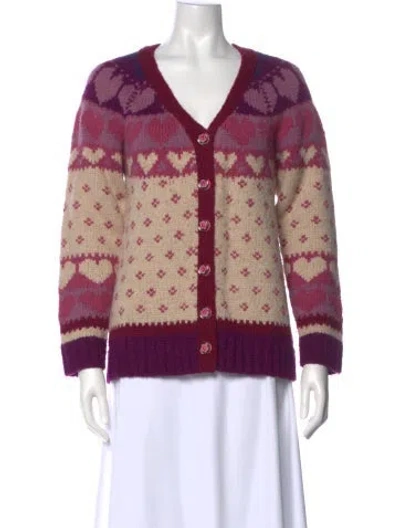 Pre-owned Loveshackfancy Printed V-neck Sweater In Purple