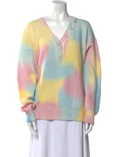 Pre-owned Loveshackfancy Printed V-neck Sweater W/ Tags In Multi