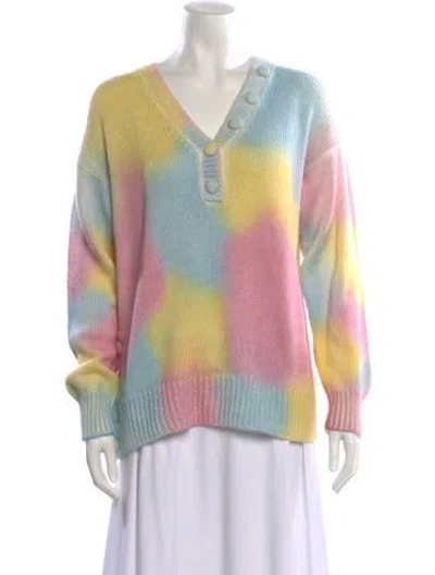 Pre-owned Loveshackfancy Printed V-neck Sweater W/ Tags In Multi