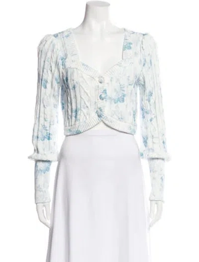 Pre-owned Loveshackfancy Printed V-neck Sweater In White