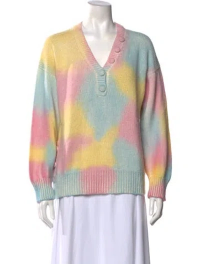 Pre-owned Loveshackfancy Printed V-neck Sweater In Yellow