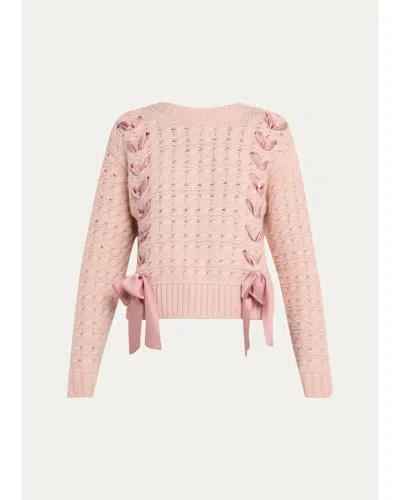 Loveshackfancy Quimby Baby Alpaca Wool Blend Bow Tie Detail Sweater In Pink