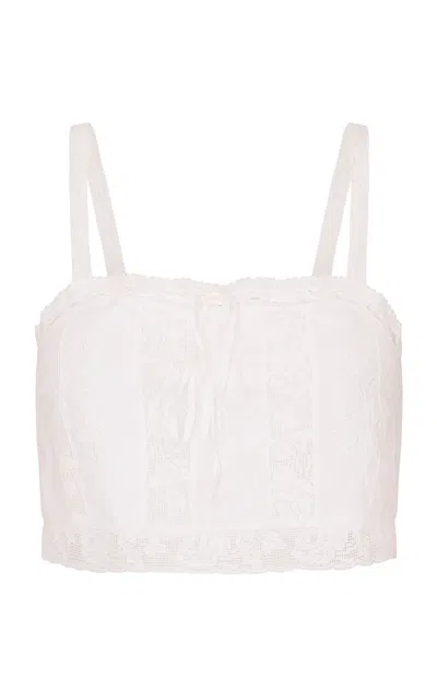 Loveshackfancy Quince Cropped Cotton Top In Neutral