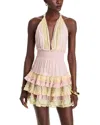 Loveshackfancy Quintelle Ruffle Halter Minidress In Taffy Twist