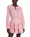 Loveshackfancy Quinty Floral Metallic Stripe Long Sleeve Cotton Blend Minidress In Pink Dusk