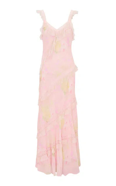 Loveshackfancy Radiance Ruffled Lace-trimmed Chiffon Maxi Dress In Pink