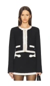 Loveshackfancy Ralphette Crystal Trim Colorblock Jacket In Black