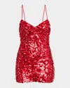 Loveshackfancy Raphaella Sequined Mini Dress In Red